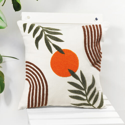 Beyaz Kumaş Punch Nakışlı Dekoratif Kırlent Kılıfı 45 X 45 Cm